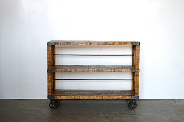 Libreria Grande in Legno Massello con Ruote  Country Rustico - 2 vani -SAM14003- - lapagoda.net