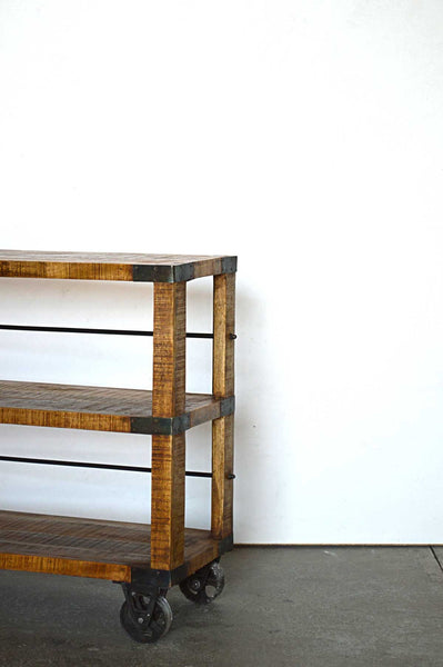 Libreria Grande in Legno Massello con Ruote  Country Rustico - 2 vani -SAM14003- - lapagoda.net