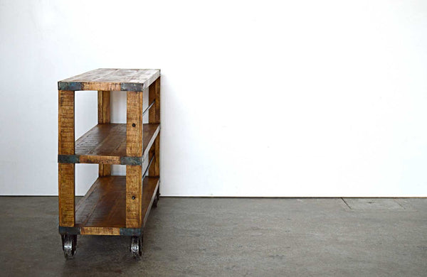 Libreria Grande in Legno Massello con Ruote  Country Rustico - 2 vani -SAM14003- - lapagoda.net