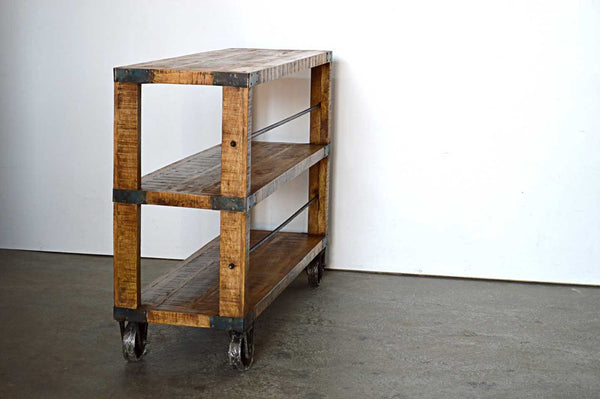 Libreria Grande in Legno Massello con Ruote  Country Rustico - 2 vani -SAM14003- - lapagoda.net