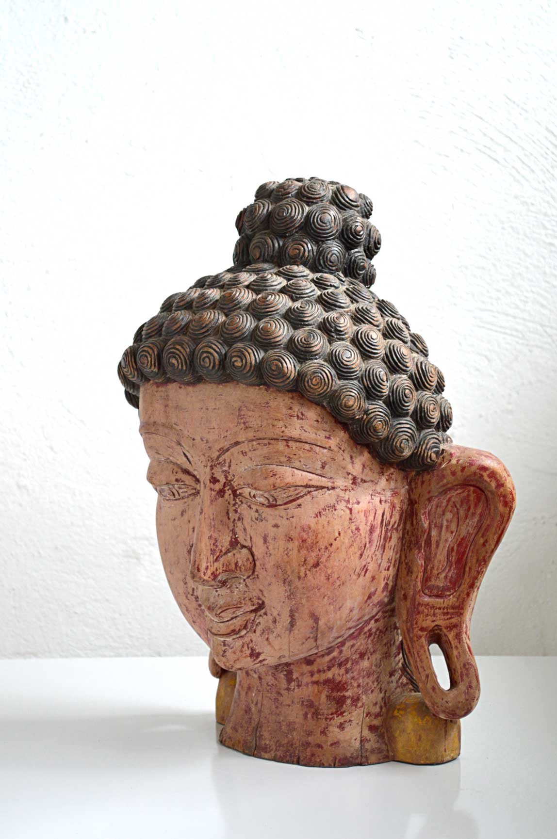 Statua Testa Buddha in Legno di Mango -S.IND.WB.01- - lapagoda.net