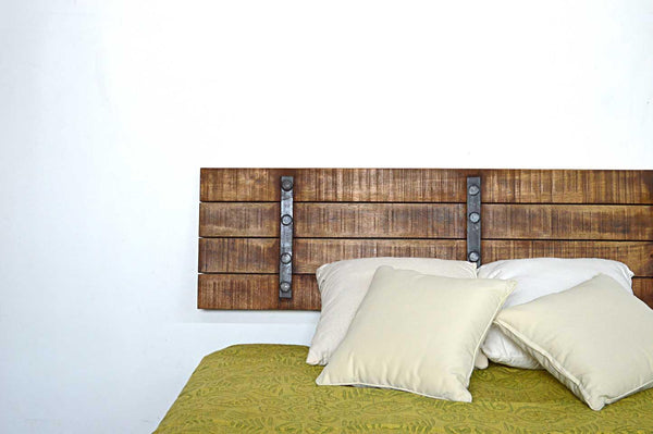 Letto Matrimoniale Industrial con ruote in Legno Massello Country Rustico con testata -SAM14009-