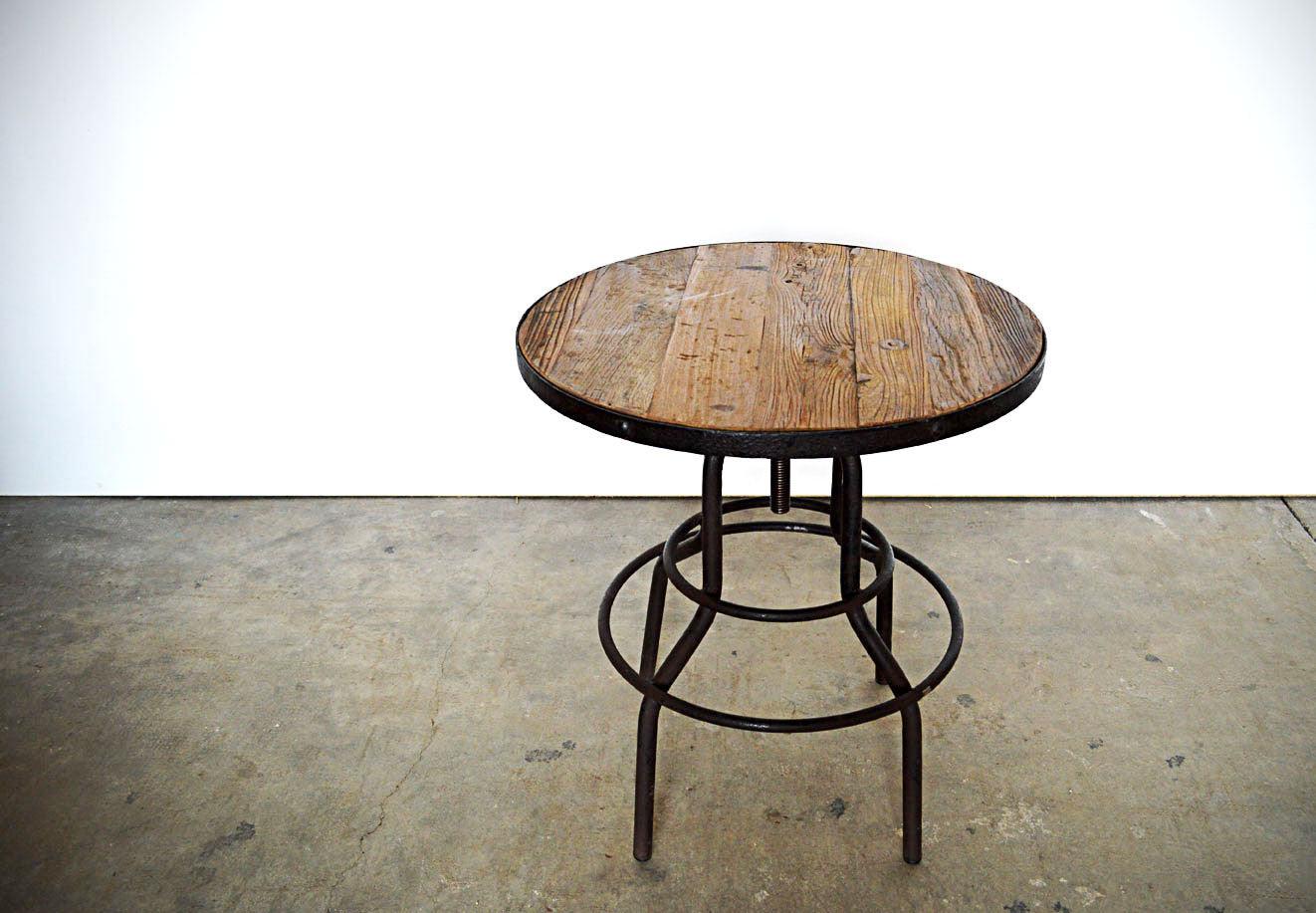 tavolo industrial regolabile tondo in ferro e legno riciclato mobili vintage online 
