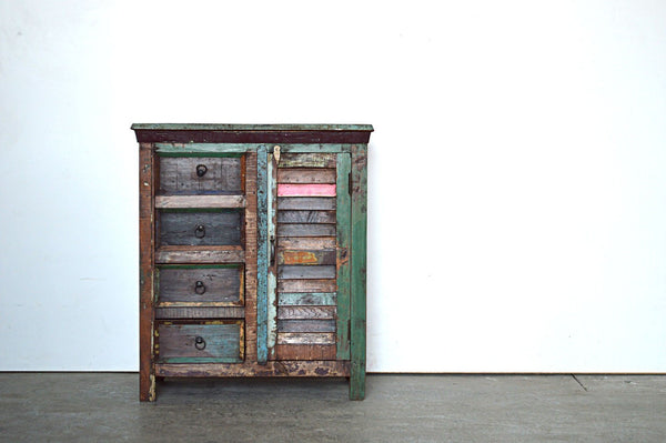 Credenza Vintage in Legno Riciclato - 4 cassetti 1 anta -BH001- - lapagoda.net