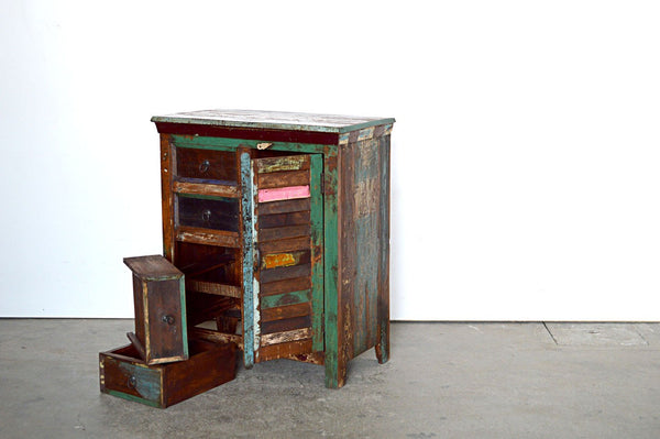 Credenza Vintage in Legno Riciclato - 4 cassetti 1 anta -BH001- - lapagoda.net