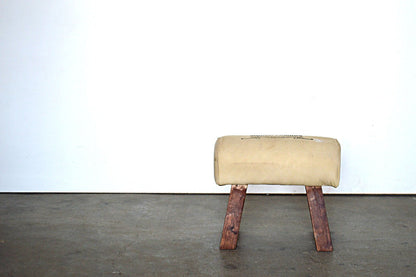 Cavallina Sgabello Cotone e Pelle Gambe in Legno Massello - BH288