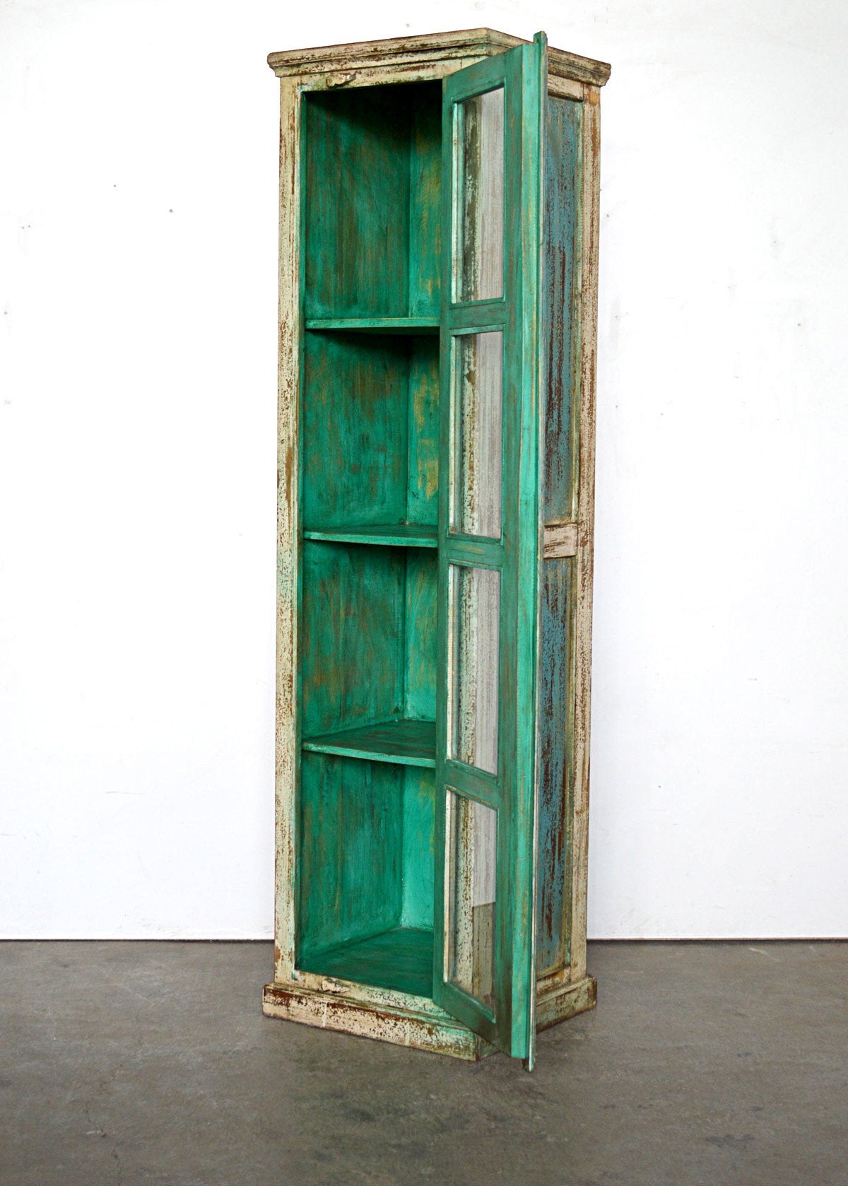 Vetrina verde Vintage con Vetri e finitura Shabby - 1 anta - lapagoda.net