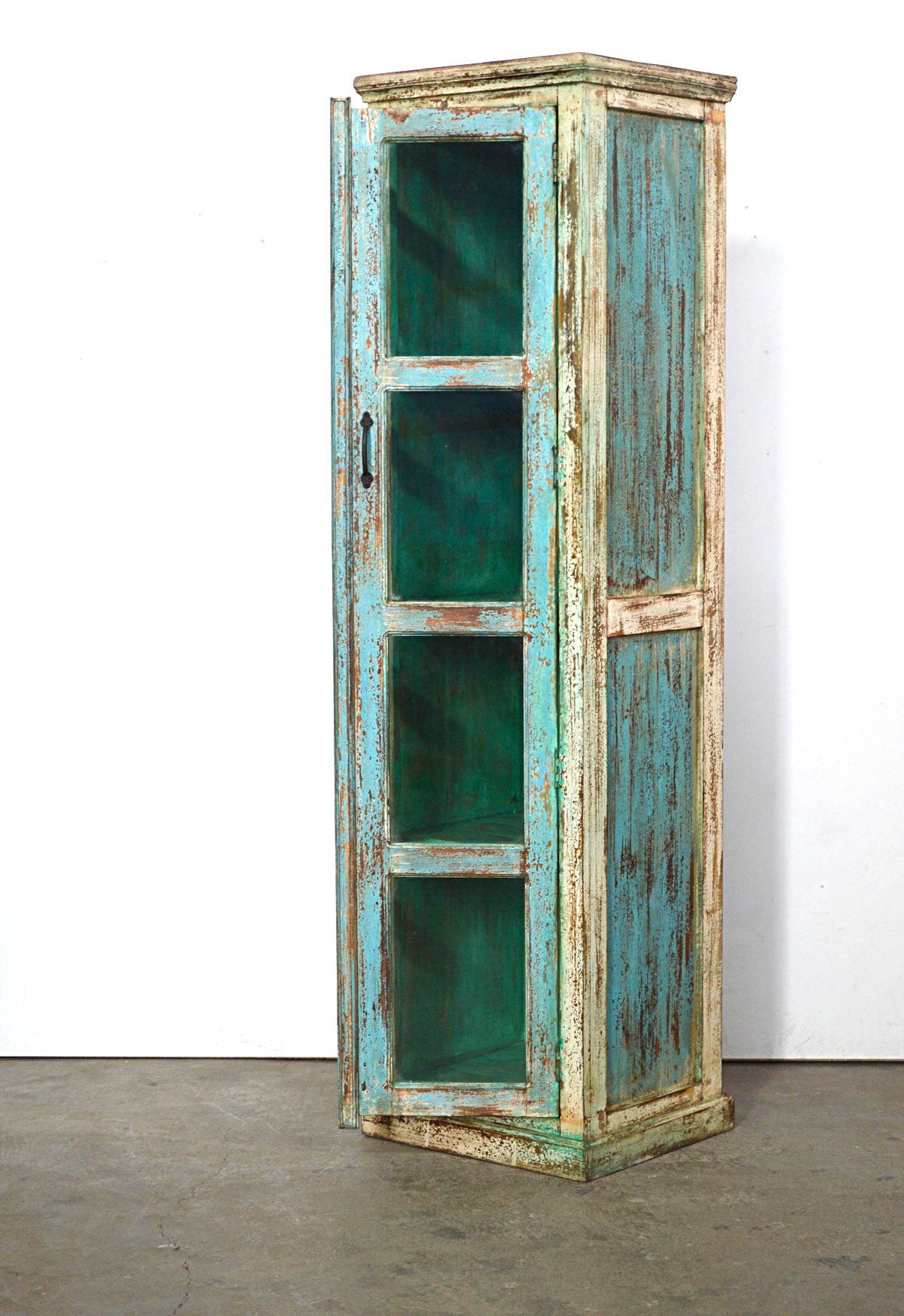 Vetrina verde Vintage con Vetri e finitura Shabby - 1 anta - lapagoda.net