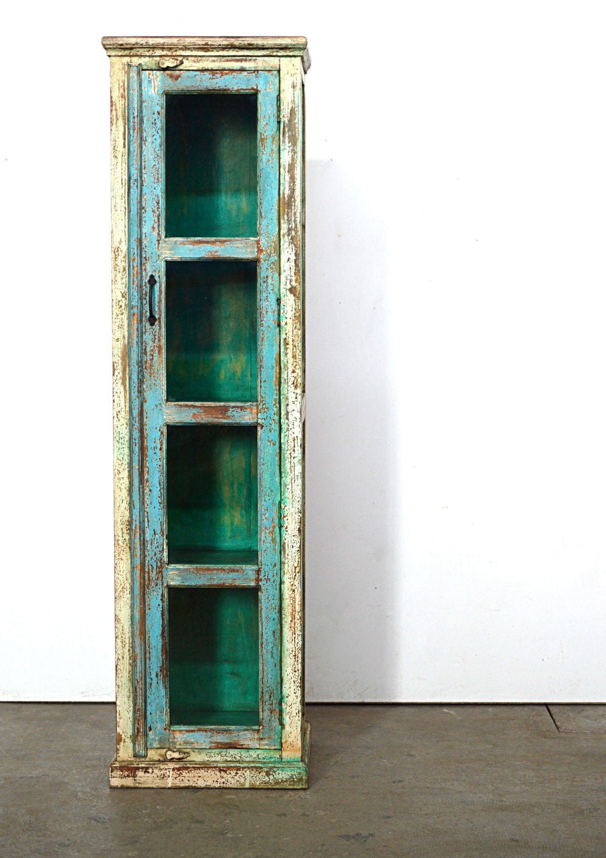 Vetrina verde Vintage con Vetri e finitura Shabby - 1 anta - lapagoda.net