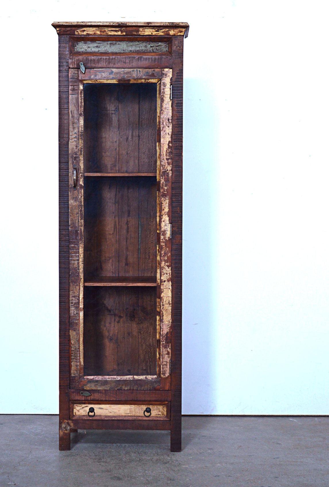 Credenza vetri Legno Riciclato Vintage - 1 anta 1 cassetto - BH236 - lapagoda.net