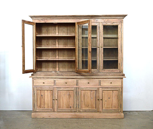 Vetrina Rovere Shabby stile Provenzale con alzata in legno massello leggermente sbiancato - 8 ante 4 cassetti - lapagoda.net