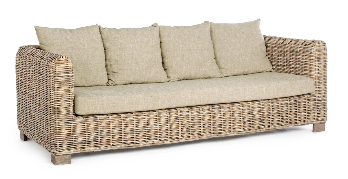 Divano 3 posti in rattan e legno di mango con cuscini sfoderabili -  lapagoda.net