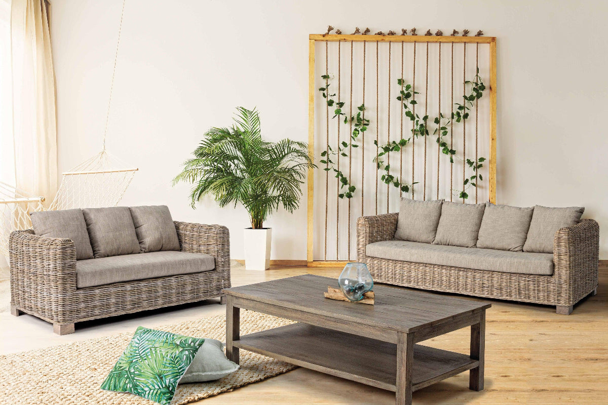 Divano 3 posti in rattan e legno di mango con cuscini sfoderabili - Salotto completo - lapagoda.net