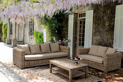 Divano 3 posti in rattan e legno di mango con cuscini sfoderabili - Salotto completo - lapagoda.net