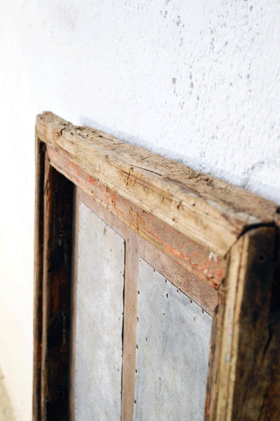 Vecchia Finestra indiana etnica vintage in latta cornice in legno massello di teak - ART - lapagoda.net