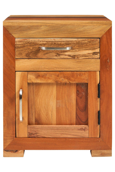 Comodino etnico in legno massello di recupero 1 anta 1 cassetto