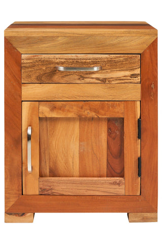 Comodino etnico in legno massello di recupero 1 anta 1 cassetto