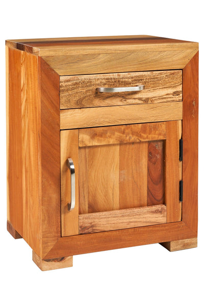 Comodino etnico in legno massello di recupero 1 anta 1 cassetto