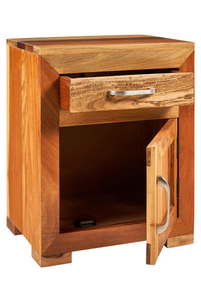 Comodino etnico in legno massello di recupero 1 anta 1 cassetto
