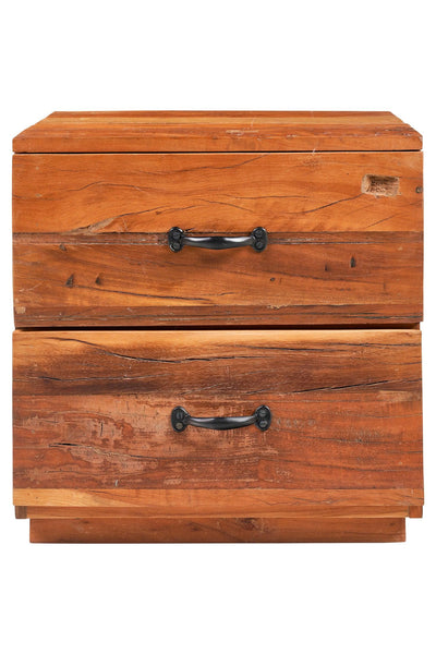 Comodino etnico in legno massello di recupero 2 cassetti