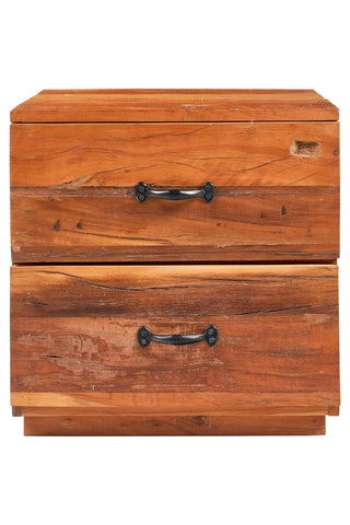 Comodino etnico in legno massello di recupero 2 cassetti
