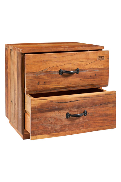 Comodino etnico in legno massello di recupero 2 cassetti