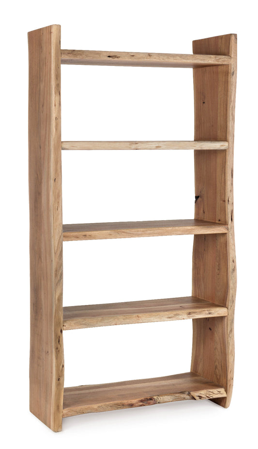 Libreria etnica con assi grezze legno vivo 5 ripiani