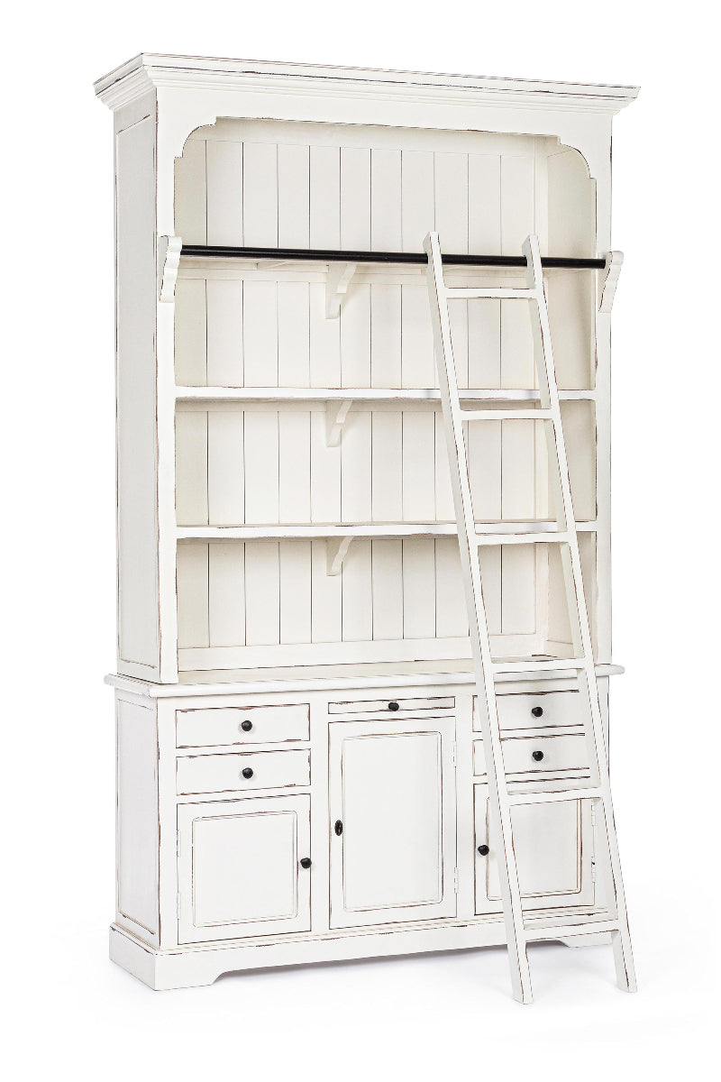 Libreria shabby chic con scala colore bianco in legno massello decapato - lapagoda.net