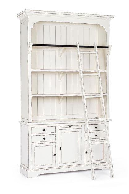 Libreria shabby chic con scala colore bianco in legno massello decapato - lapagoda.net