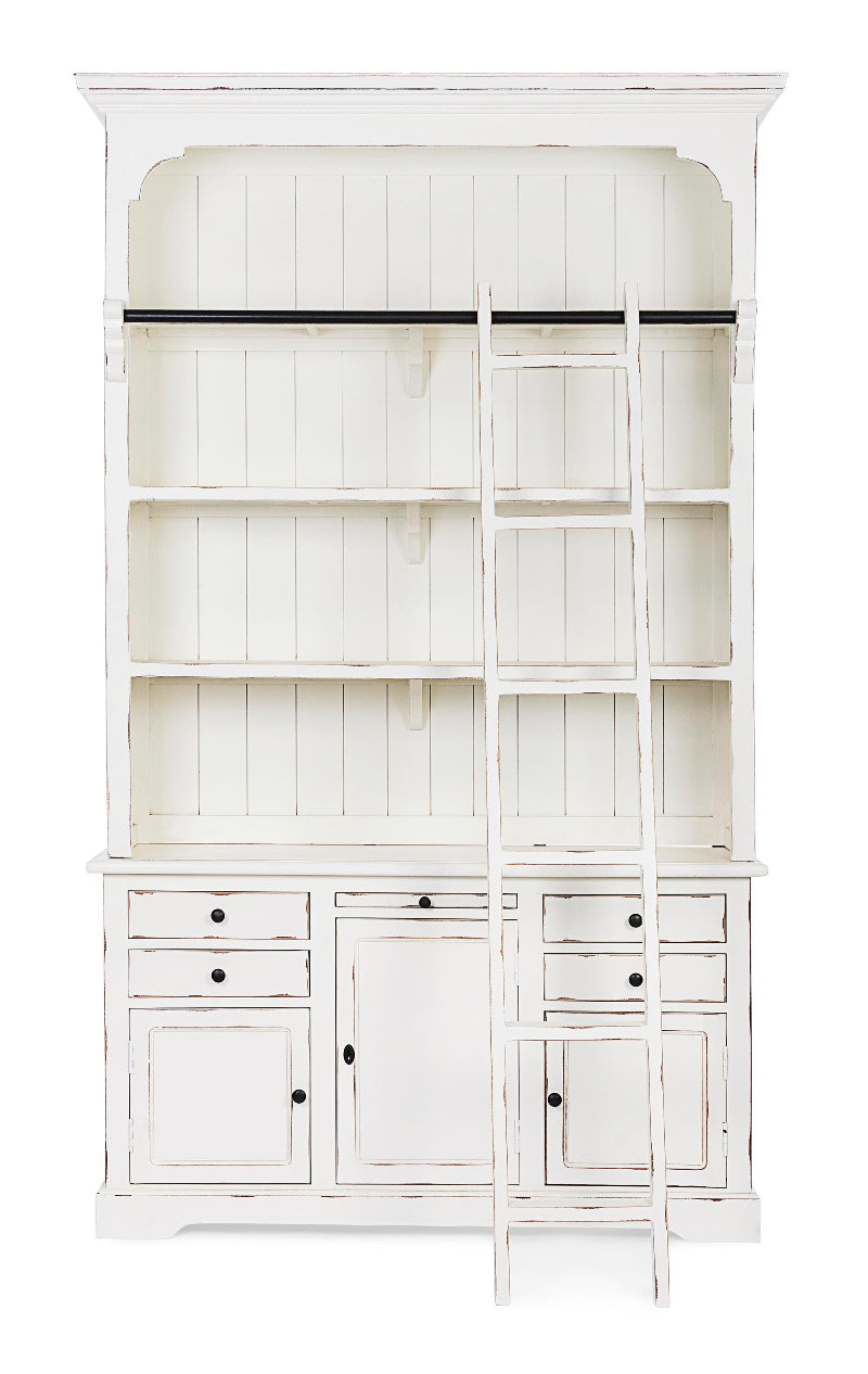 Libreria shabby chic con scala colore bianco in legno massello decapato - lapagoda.net