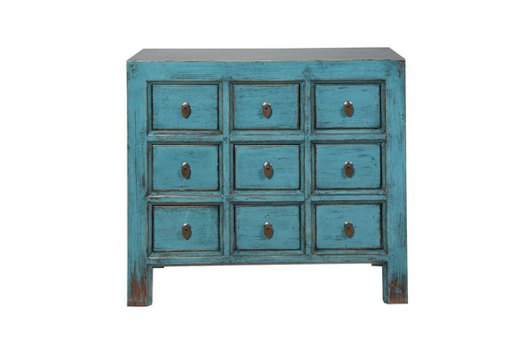 Credenza cassettiera cinese in Olmo lacca Azzurra 9c