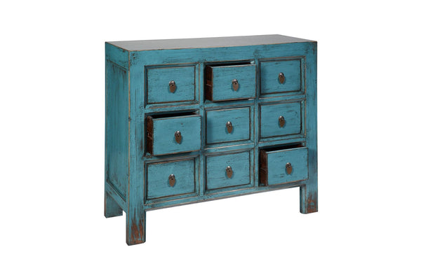 Credenza cassettiera cinese in Olmo lacca Azzurra 9c