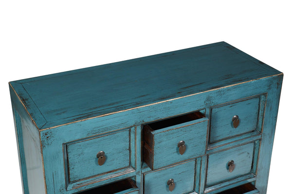 Credenza cassettiera cinese in Olmo lacca Azzurra 9c