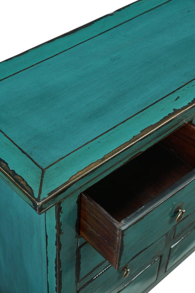 Credenza cassettiera cinese in Olmo lacca verde 8c