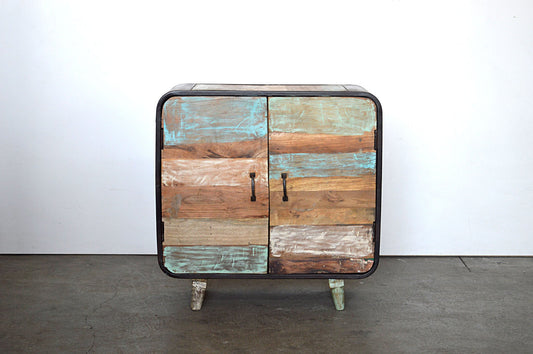 Credenza Vintage Industrial in Legno Riciclato Multicolore e Ferro Battuto - 2 ante -S.19-  SCONTO - lapagoda.net