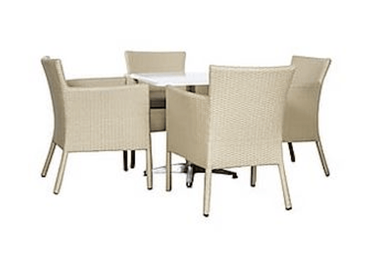 Completo da giardino in Polyrattan color panna 4 poltrone e tavolo pranzo con piano bianco in bacalite set 1/5 -WS.p17.A- SCONTO 30% - lapagoda.net
