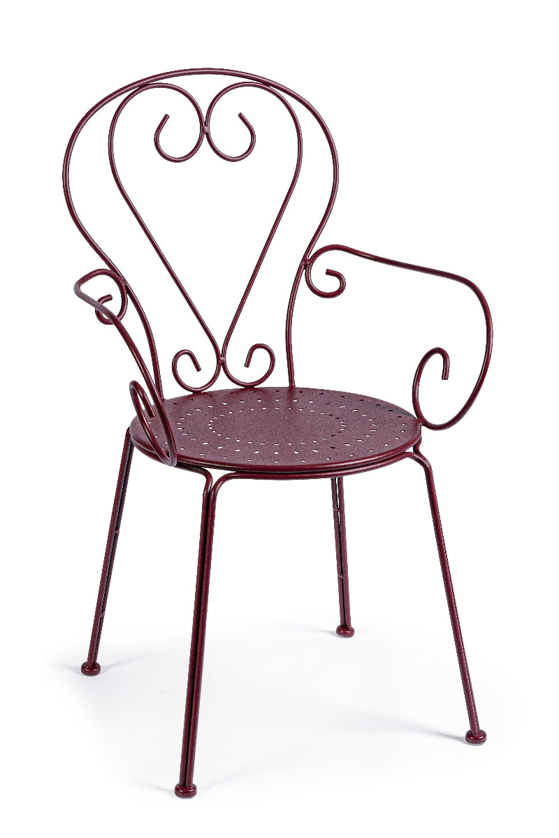 Sedie poltroncine da esterno in stile shabby chic in ferro verniciato, bordeaux - SET DI 4 SEDIE - lapagoda.net