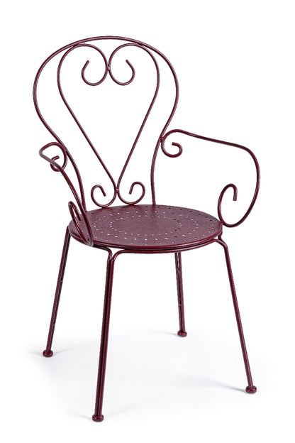 Sedie poltroncine da esterno in stile shabby chic in ferro verniciato, bordeaux - SET DI 4 SEDIE - lapagoda.net