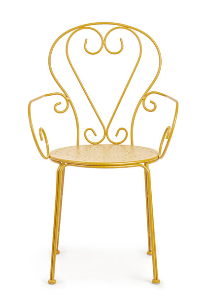 Sedie poltroncine da esterno in stile shabby chic in ferro verniciato, ocra - SET DI 4 SEDIE - lapagoda.net