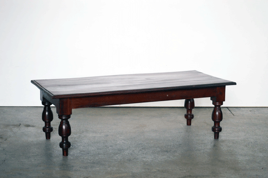 Tavolino coloniale in legno massello di mogano gamba a cipolla piano da 125 -SR.MOG- - lapagoda.net