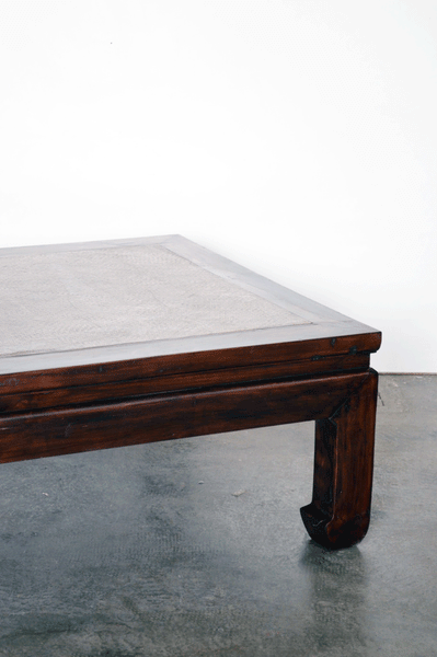 Tavolo oppio basso in legno massello di Olmo e piano in paglia intrecciate da 195 cm -EA.LD.12506- - lapagoda.net