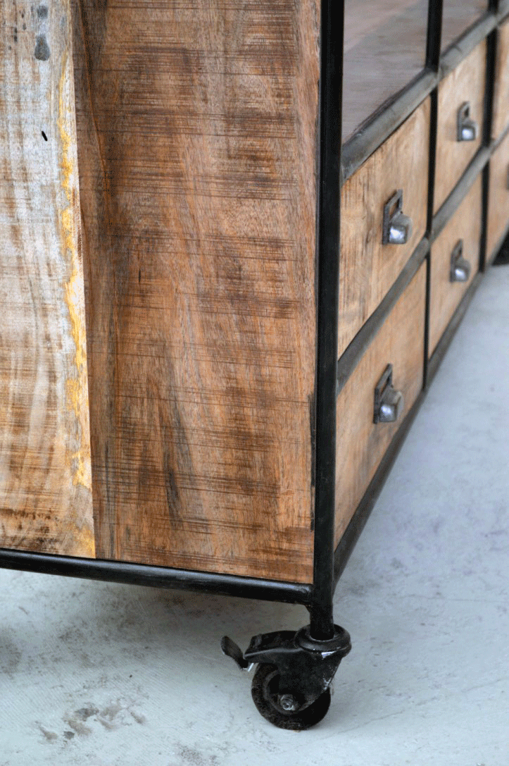 Libreria Industrial vintage su ruote - 6 cassetti - lapagoda.net