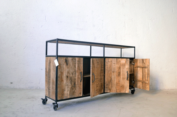 Credenza Industrial vintage su ruote - 4 ante -SAM17.014- - lapagoda.net