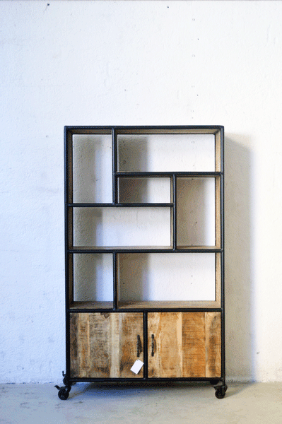 Libreria Industrial vintage su ruote - 2 ante -SAM17.008- - lapagoda.net