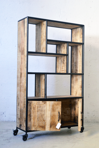 Libreria Industrial vintage su ruote - 2 ante -SAM17.008- - lapagoda.net