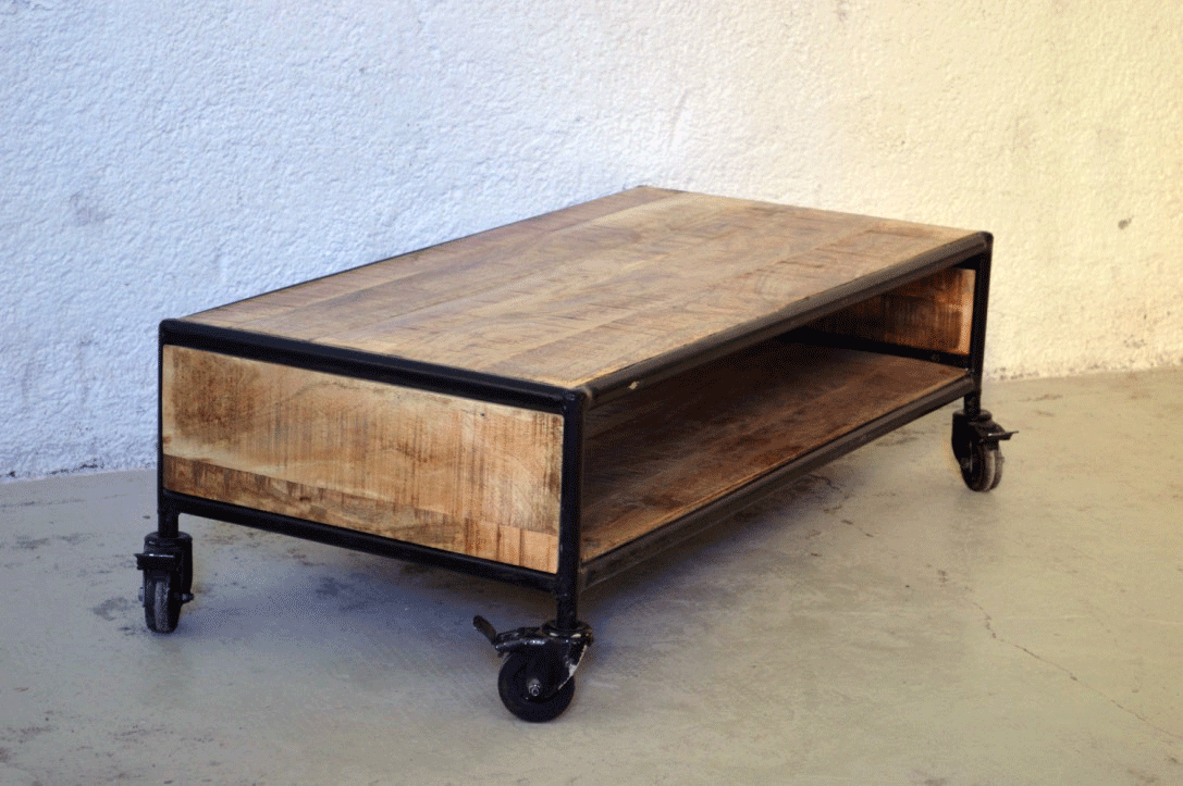 tavolini stile industriale vintage online su ruote in gomma con fermo 