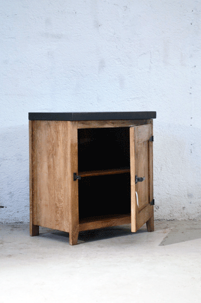 Credenza vintage in legno massello e top in ferro - 1 anta - lapagoda.net