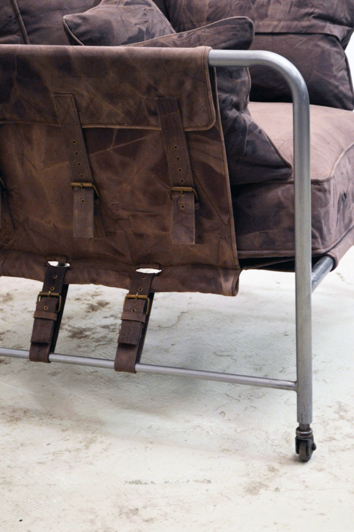 poltrona stile vintage retro industrial online soggiorno salotto vintage cuscineria sfoderabile in jeans di cotone 
