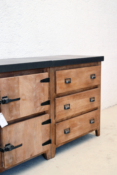 Cucina componibile vintage retrò 3 moduli in legno massello maniglie stile frigo vintage e top in ferro - 5 ante 3 cassetti -BE0- - lapagoda.net