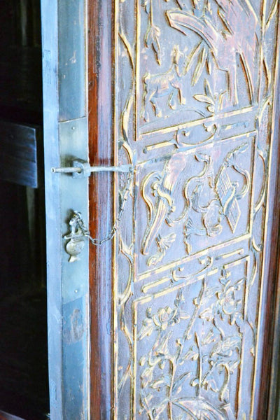 Antico armadio cinese originale in Legno di Olmo intarsiato - 2 ante 2 cassetti - EL.1101.055